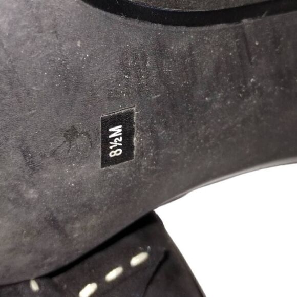 Franco Sarto Womens Black Suede Heel Size 8.5 Open Toe White Stitching 3" Heel - Picture 11 of 11